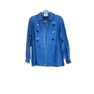 Vintage Luna Pier women's size large denim shirt with shoes button-up